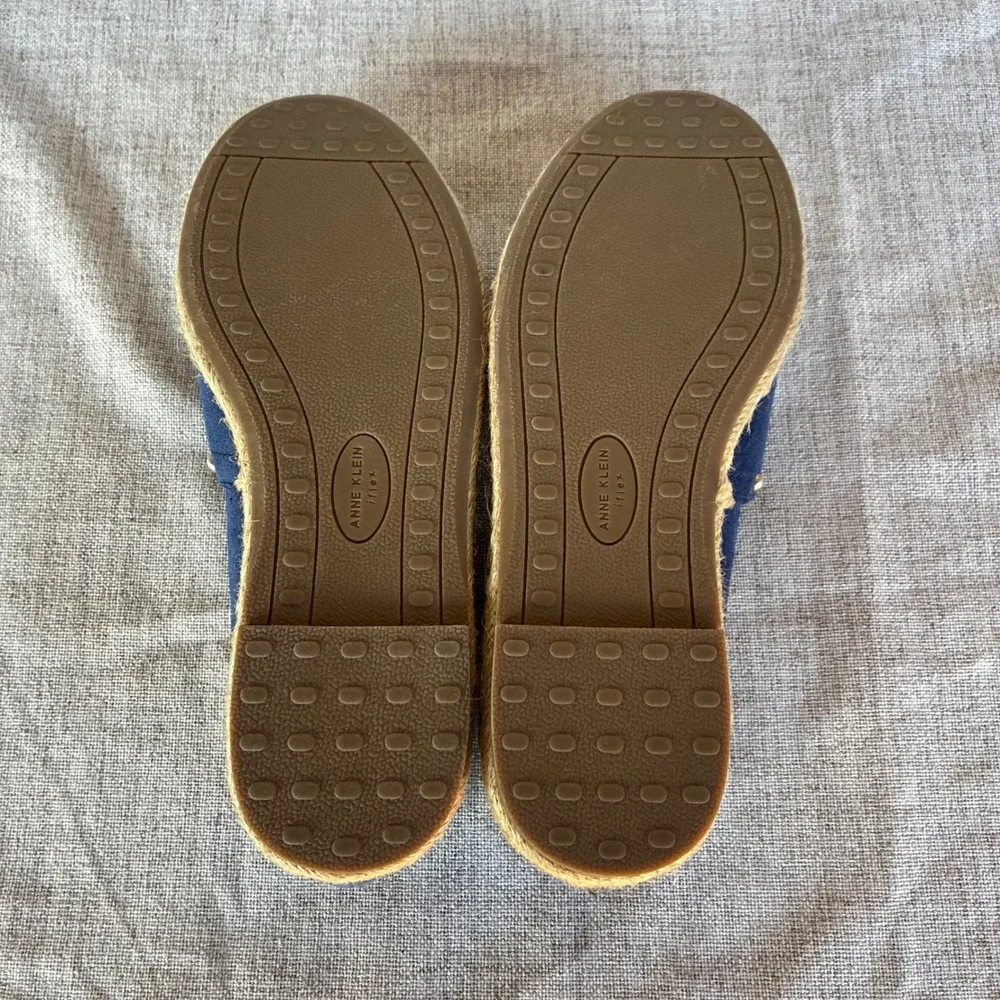 Anne Klein Espadrille Flats Navy Blue Suede Studded 7.5M Kaily iflex Slip On